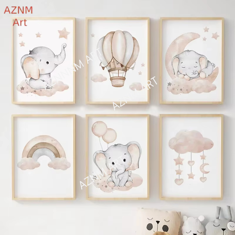 Baby Nursery Ornaments - Olifant Ballon Regenboog Maan Sterren Wolk