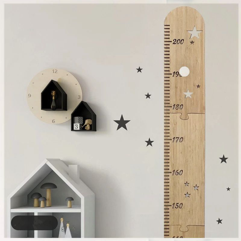 Wall Decal Nursery - 5 vellen Noordse houten kinderhoogtegroeigrafiek liniaal
