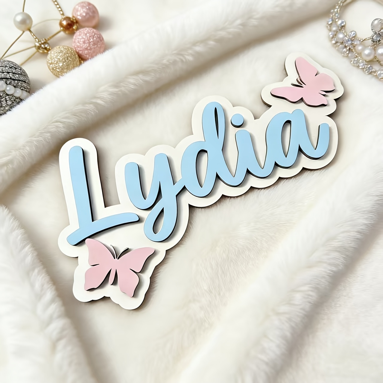 Baby Nursery Ornaments - Gepersonaliseerde blauwe en roze vlinder naamkamerbord,