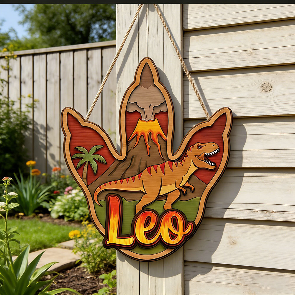 Baby Nursery Ornaments - Gepersonaliseerde 3D T-Rex dinosaurusnaam houten hangende