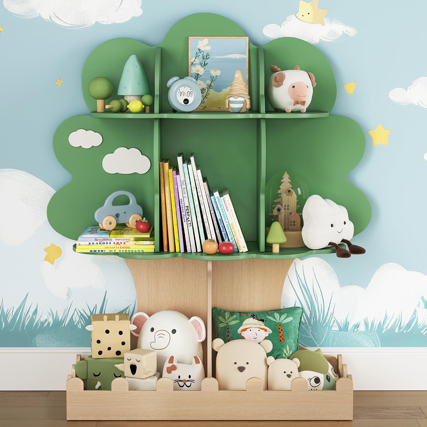 Baby Nursery Bookshelf - Peuter Boomvormige Boekenplank Baby Montessori Houten