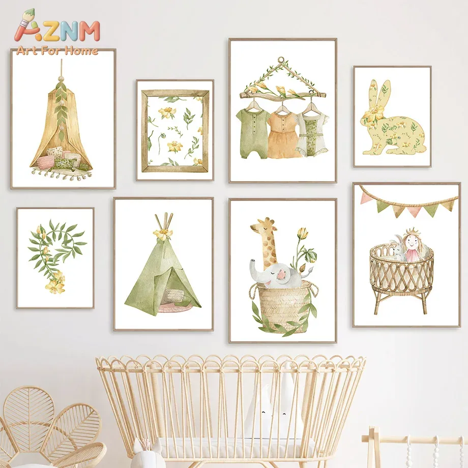 Baby Nursery Plants - AZNM aquarel jungle dier canvas muurkunst