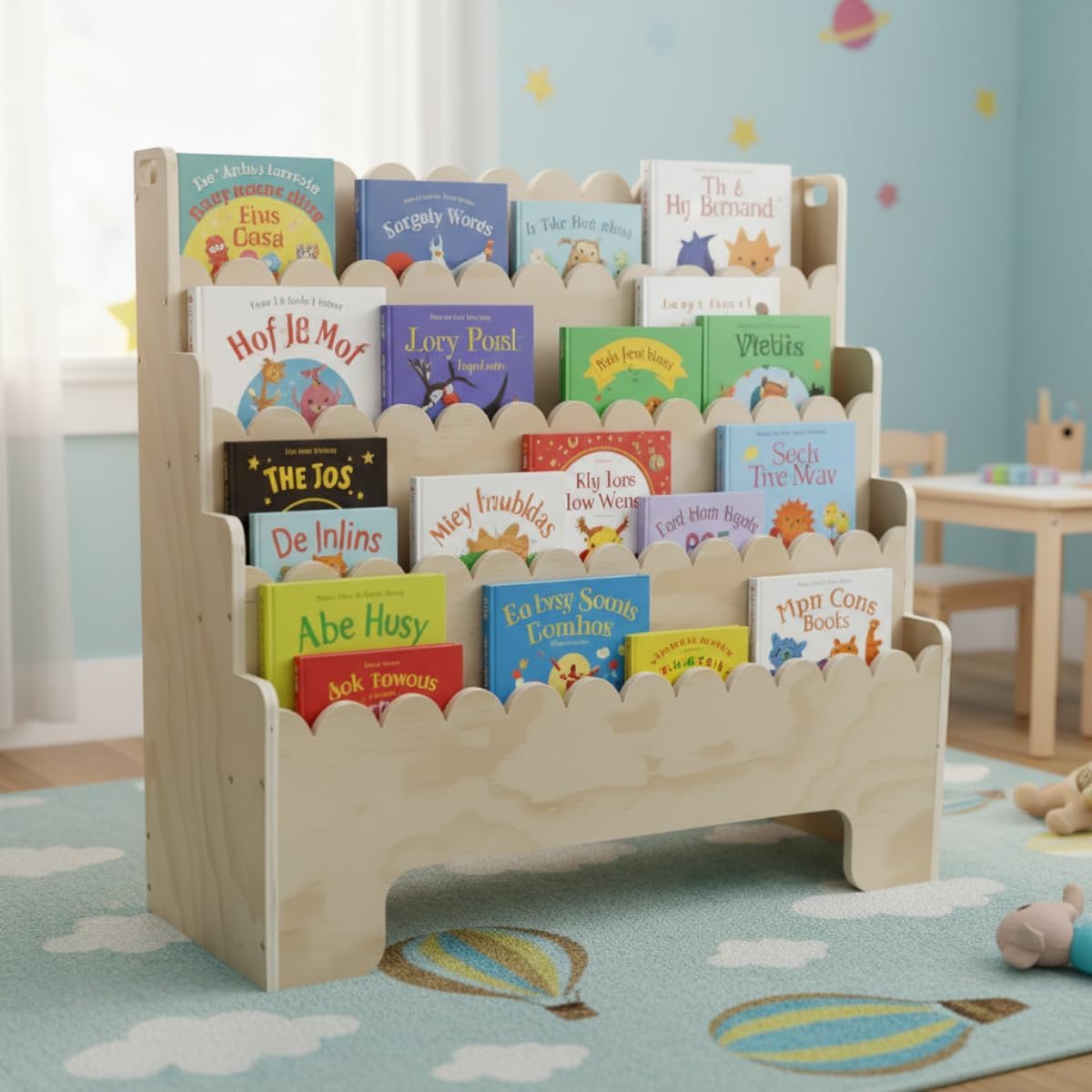 Baby Nursery Bookshelf - Kinderboekenplank met 4 niveaus, kinderboekenplank van