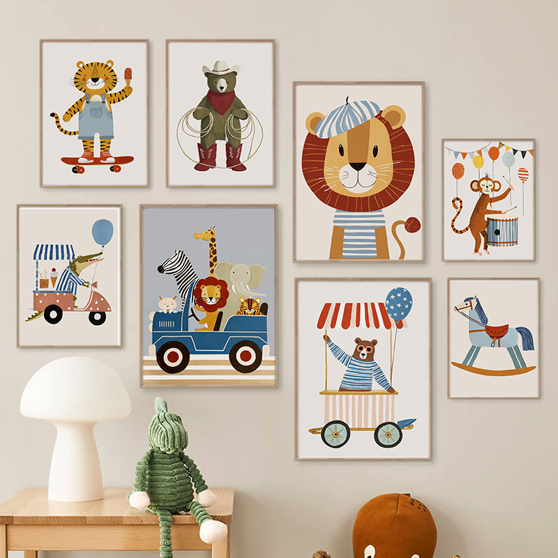 Baby Nursery Ornaments - Grappige cartoon dieren auto ballon kinderkamer