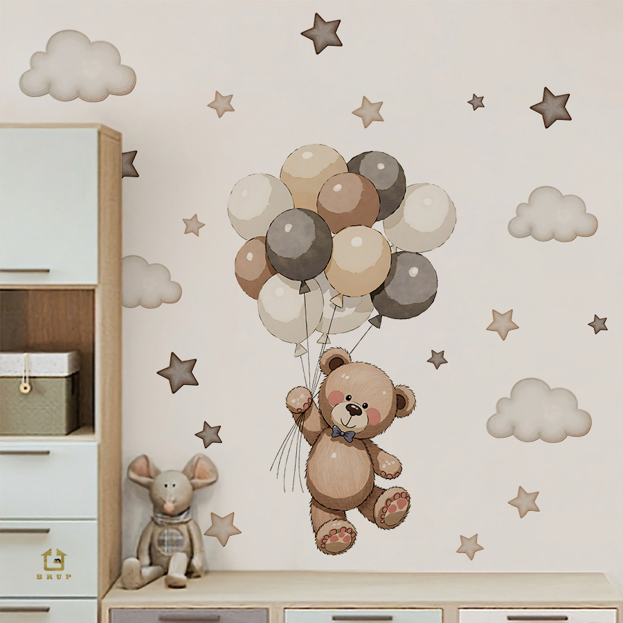 Wall Decal Nursery - Schattige teddybeer muurstickers, verwijderbaar decor met