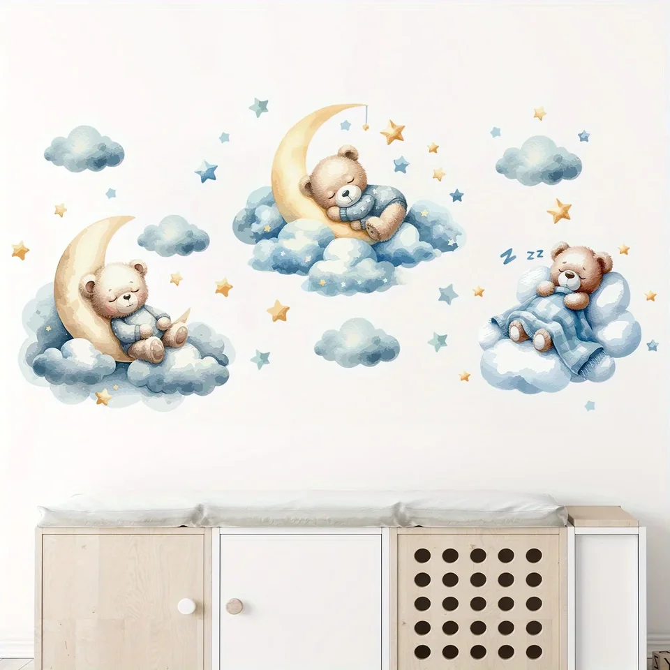 Wall Decal Nursery - 1 Stuk Schattige Teddybeer Illustratie Rustend