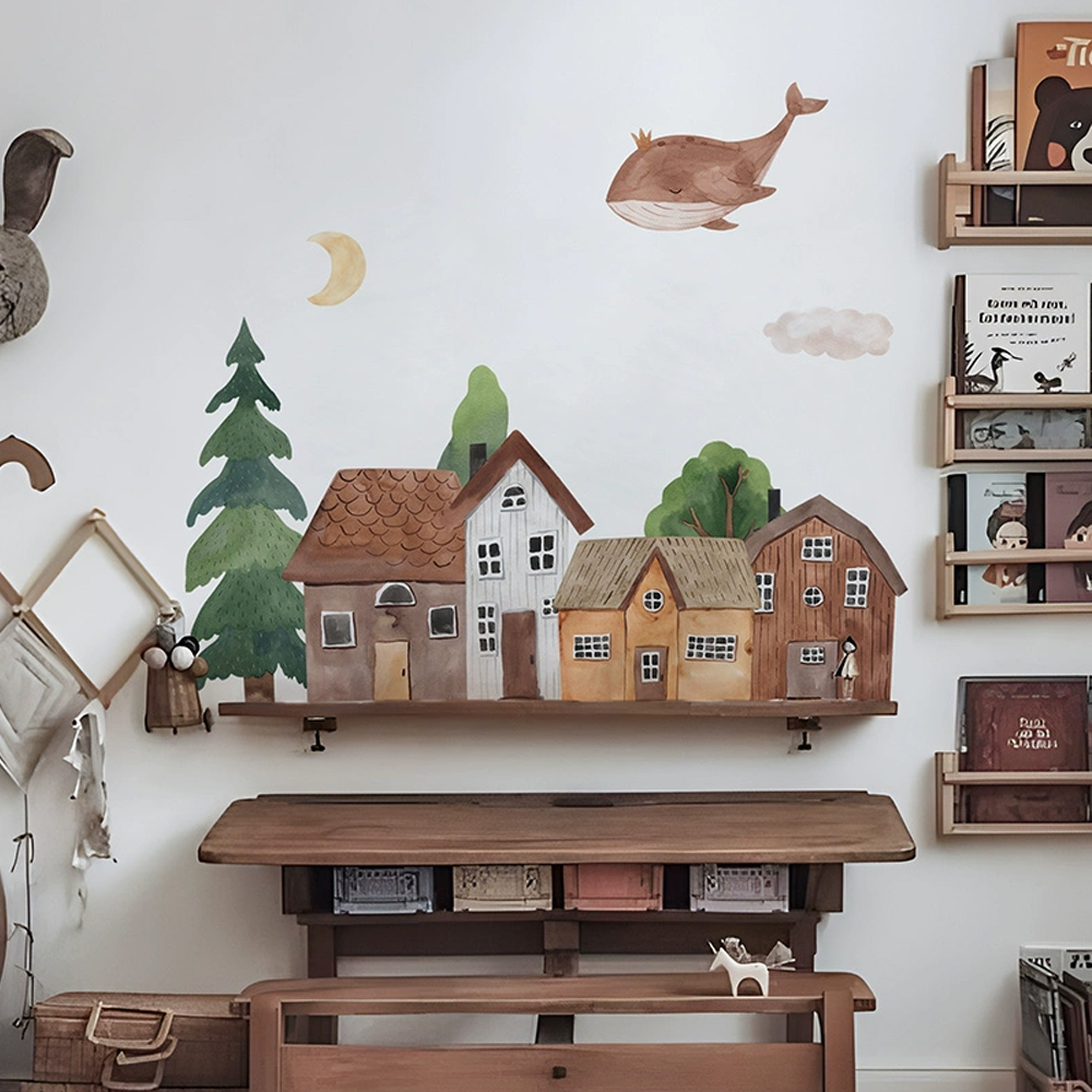 Wall Decal Nursery - Stof Cartoon Forest Vintage Stadsmuur PVC