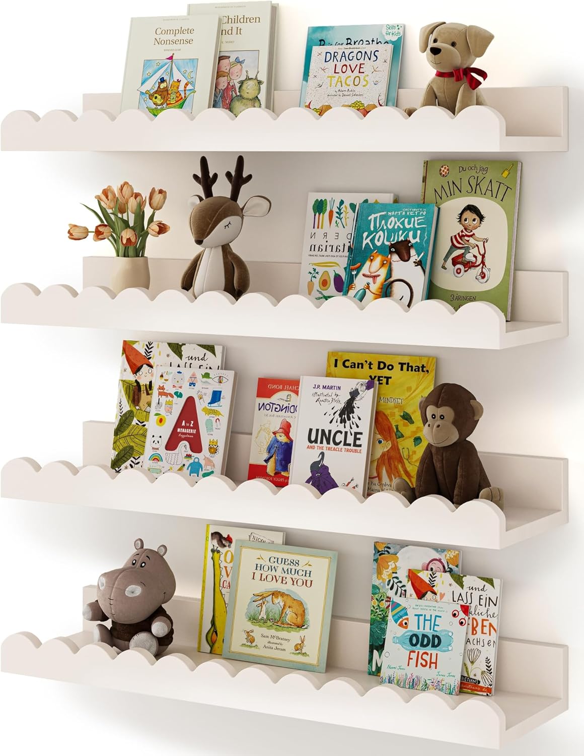 Set van 4 witte, golvende zwev - Baby Nursery Bookshelf recensie en prijs