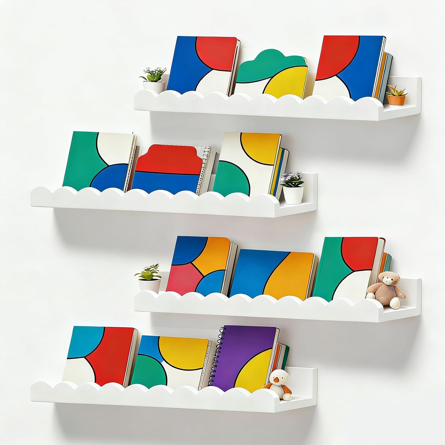 Set van 4 witte, golvend gevor - Baby Nursery Bookshelf recensie en prijs
