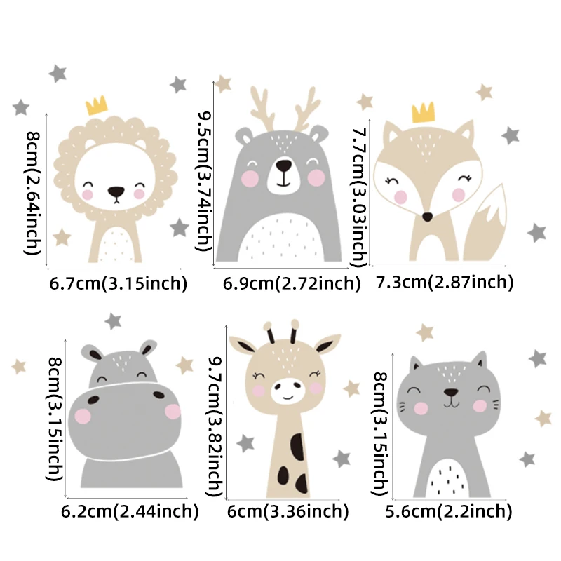 6 stuks vrolijke dierensticker - Wall Decal Nursery recensie en prijs