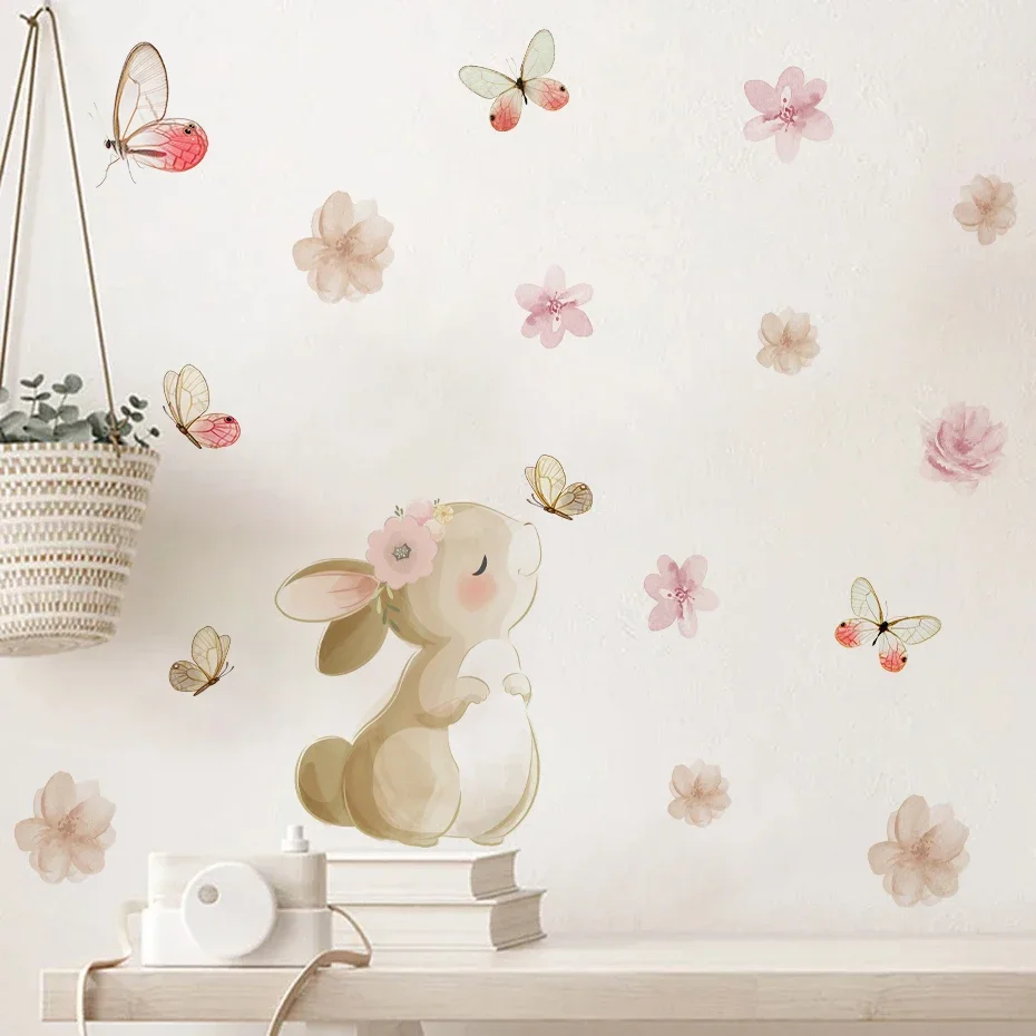 Boho-stijl bloemenkonijn-vlind - Wall Decal Nursery recensie en prijs