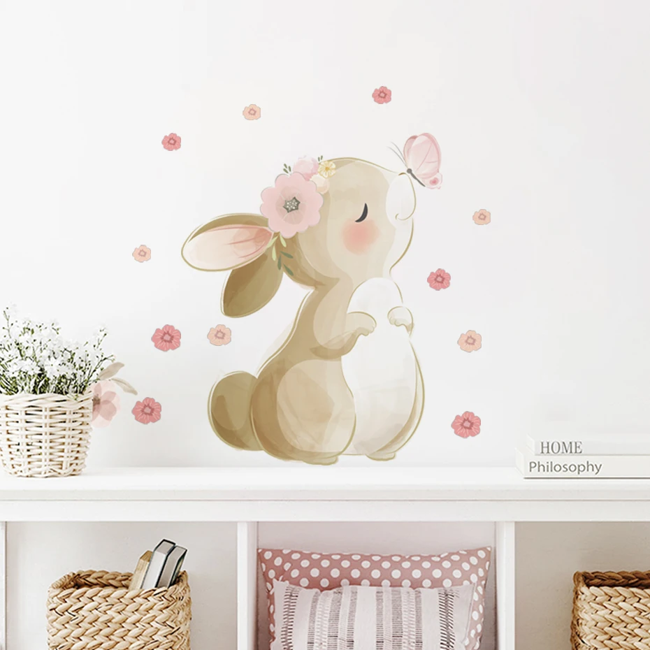 Boho-stijl bloemenkonijn-vlind - Wall Decal Nursery recensie en prijs