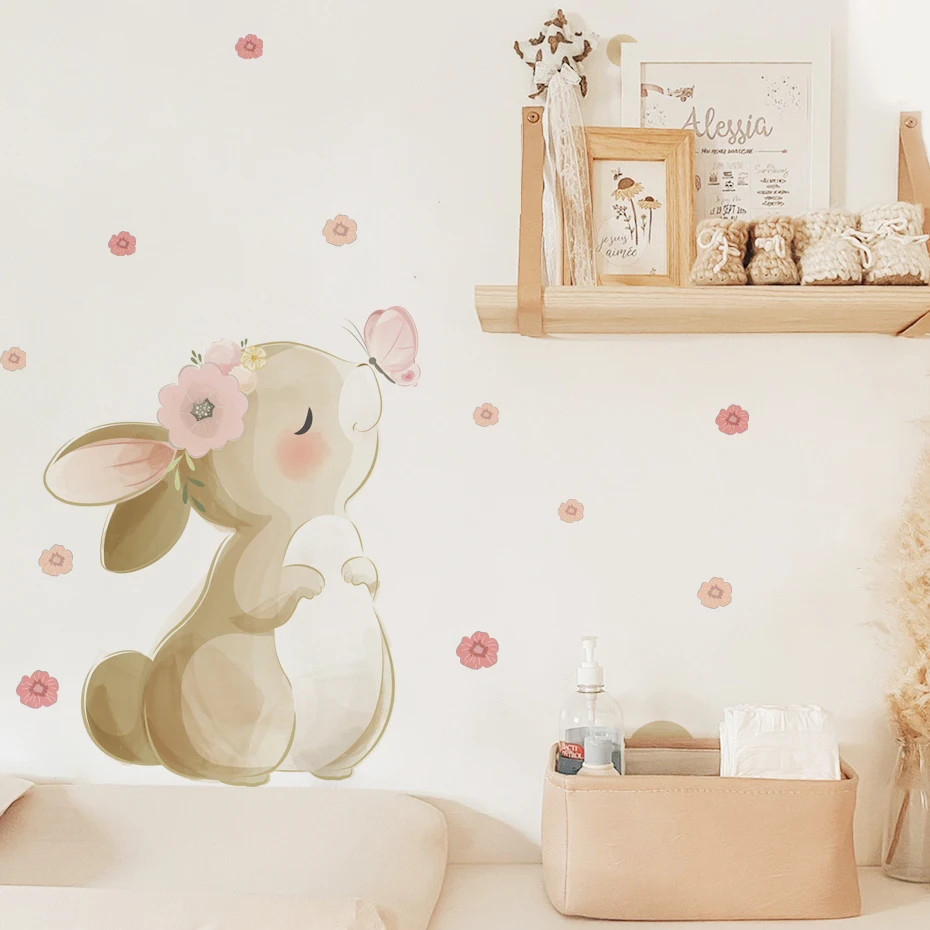 Boho-stijl bloemenkonijn-vlind - Wall Decal Nursery recensie en prijs