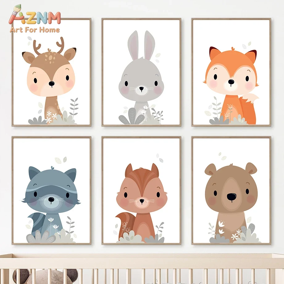 AZNM Leuke bosdieren canvas wa - Baby Nursery Plants recensie en prijs